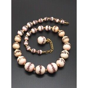 Art Deco Czech Pink Peach Glass Frit Bead Necklace 1930s Hand Strung Vintage 18"